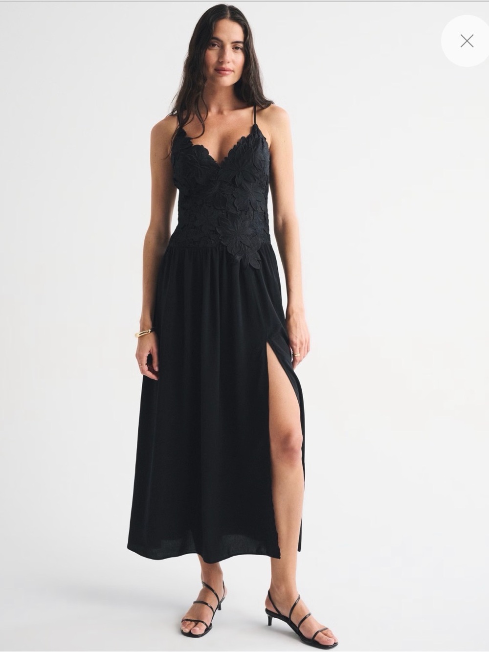 Abercrombie & Fitch Black Lace Bodice Maxi Dress with Side Slit